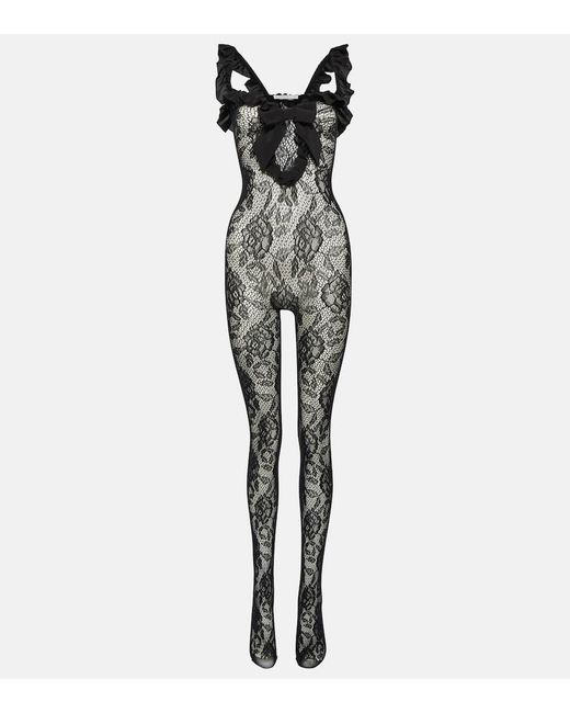 Alessandra Rich Black Floral Lace Catsuit