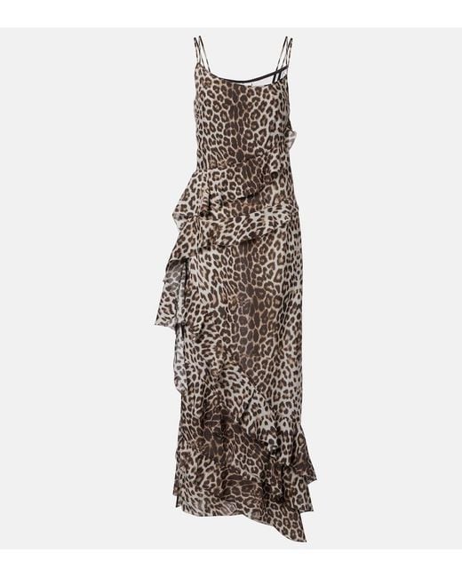 JACQUES WEI Natural Leopard-Print Draped Silk Maxi Dress