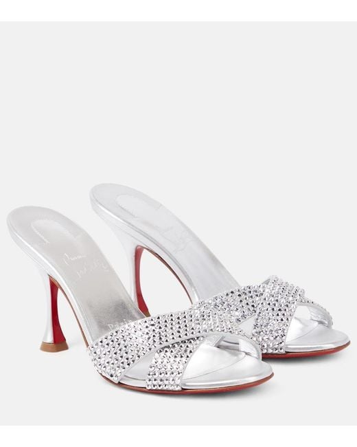 Christian Louboutin White Mariza Is Back Embellished Leather Mules