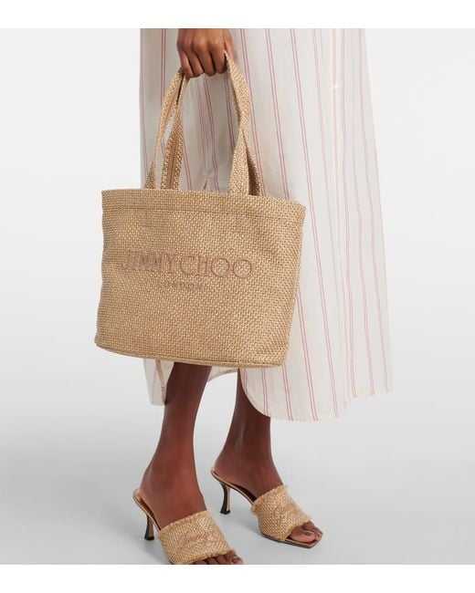 Jimmy Choo Natural Beach Medium Embroidered Tote Bag