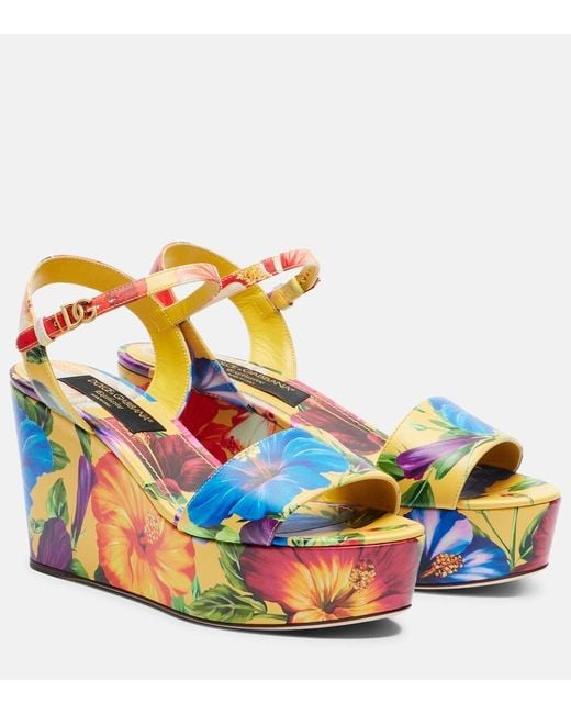Dolce & Gabbana Blue Bianca Floral Wedges