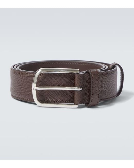 Cinturon De Piel Saffiano Prada de hombre de color Brown