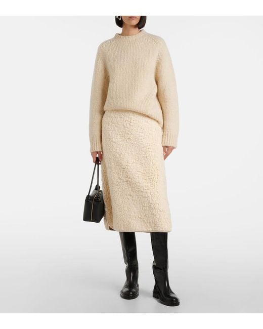 Jil Sander Natural Cotton Fleece Midi Skirt