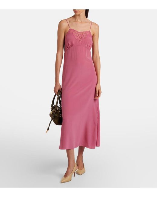 Chloé Pink Lace-Trimmed Silk Slip Dress