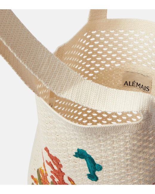 ALÉMAIS White Splash Applique Crochet Tote Bag
