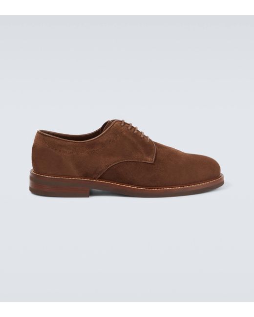 Brunello Cucinelli Brown Suede Derby Shoes for men