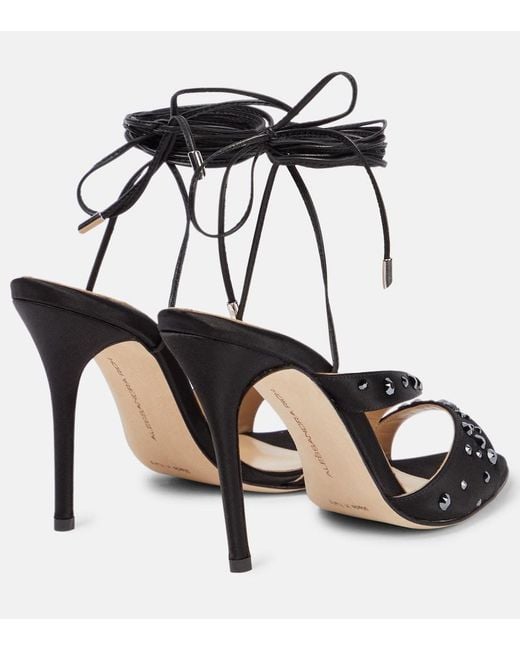 Alessandra Rich Black Embellished Silk Satin Sandals