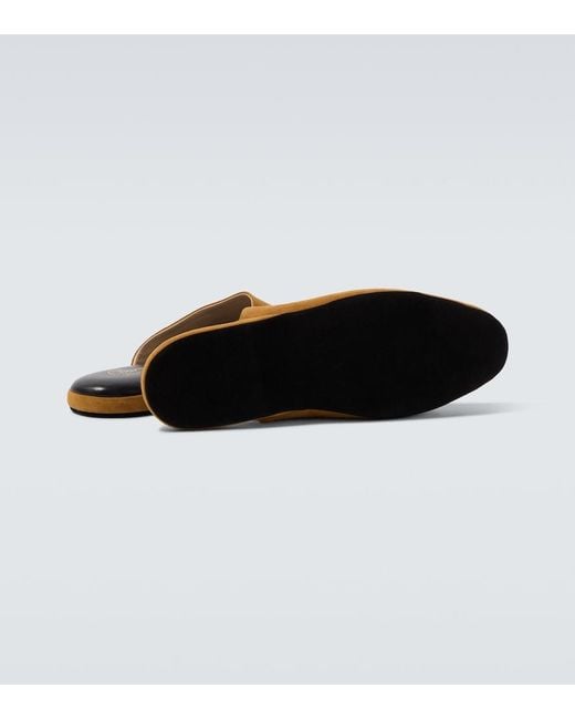 Charvet Brown Leather-Lined Suede Slippers for men
