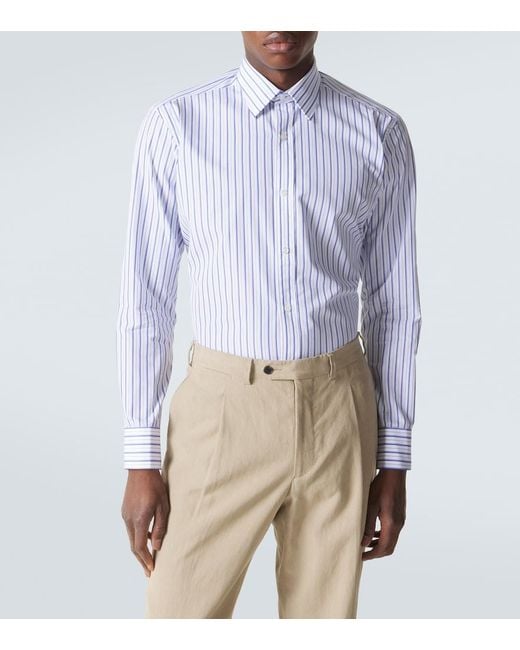 Charvet Blue Striped Cotton Poplin Shirt for men