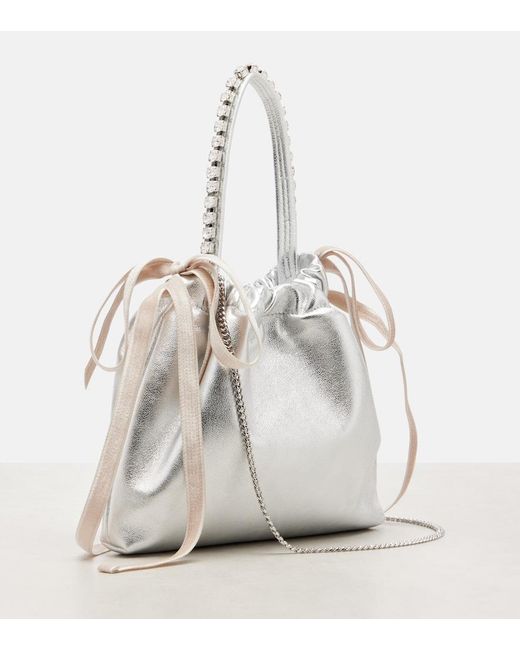 Jimmy Choo White Drawstring Mini Embellished Leather Shoulder Bag