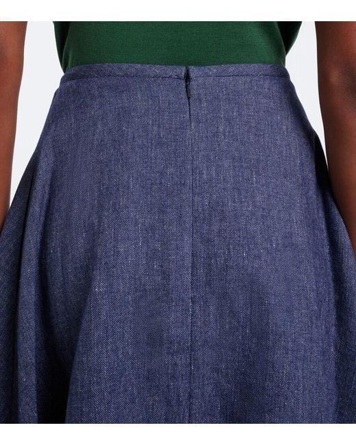 Carolina Herrera Blue Linen, Wool, And Silk-Blend Midi Skirt