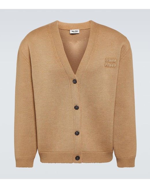 Miu Miu Brown Logo Wool-Blend Cardigan for men