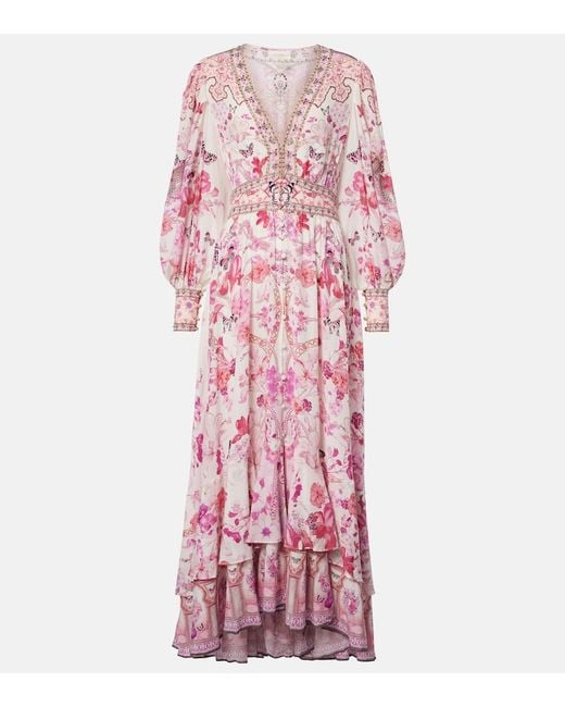 Camilla Pink Embellished Floral Silk Maxi Dress