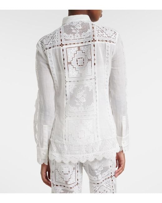 Zimmermann White Floral Lace Ramie Shirt