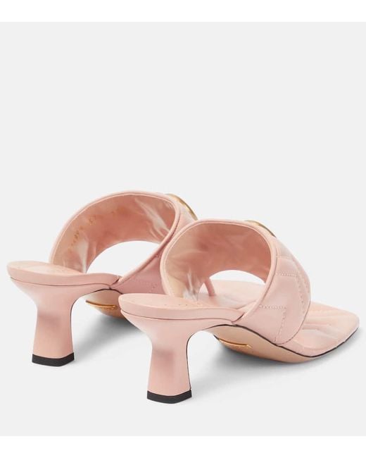 Gucci Pink Double G Leather Thong Sandals