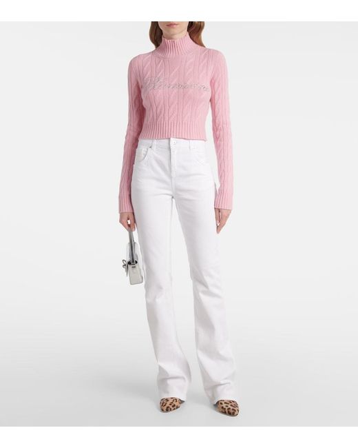 Blumarine White Chain-Detail High-Rise Bootcut Jeans