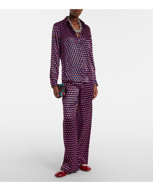 Dries Van Noten Blue Polka-Dot Silk Shirt