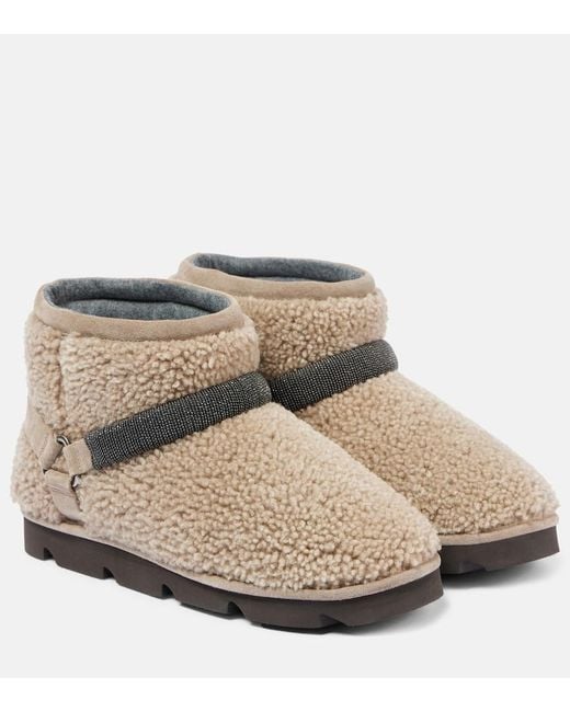 Brunello Cucinelli Natural Monili Beads Shearling Snow Boots