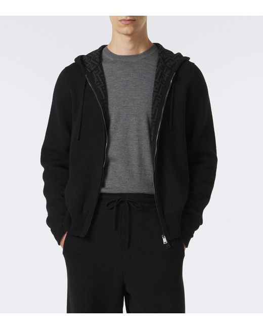 Fendi Black Cashmere-Blend Zip-Up Hoodie for men
