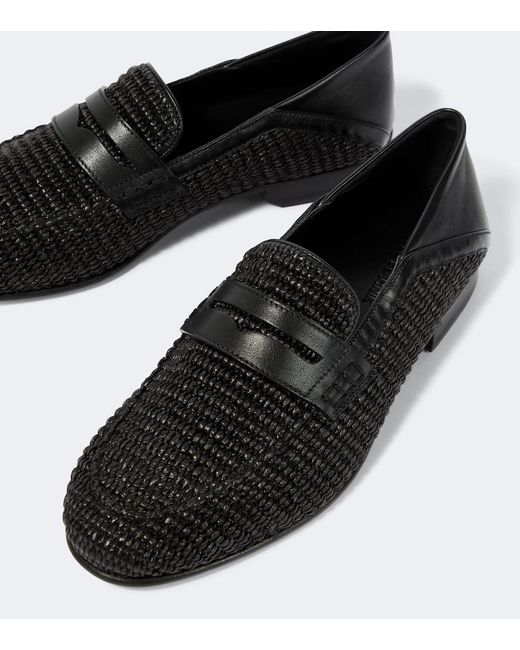 Manolo Blahnik Black Padstow Raffia And Leather Loafers for men