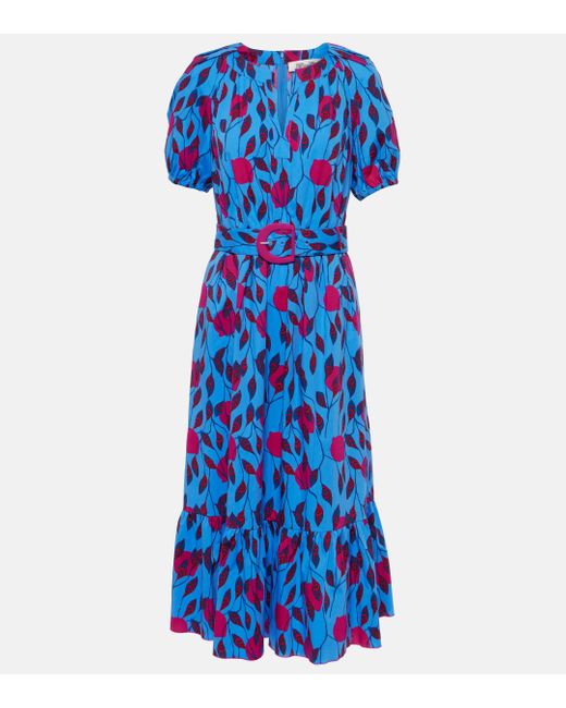 Diane von Furstenberg Blue Lindy Cotton Poplin Midi Dress