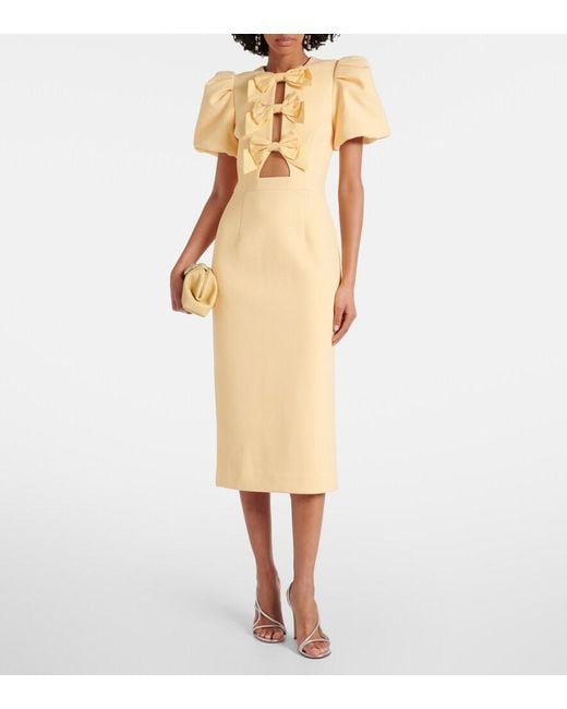 Rebecca Vallance Natural Annabelle Bow-Detail Crepe Midi Dress