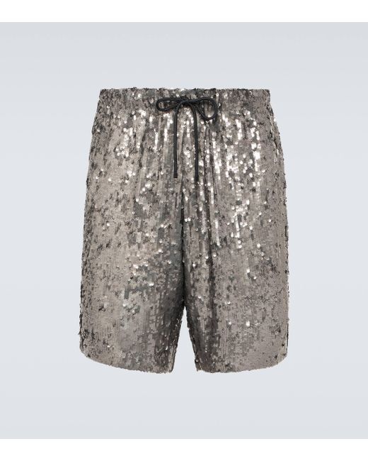 Dries Van Noten Gray Sequined Shorts for men