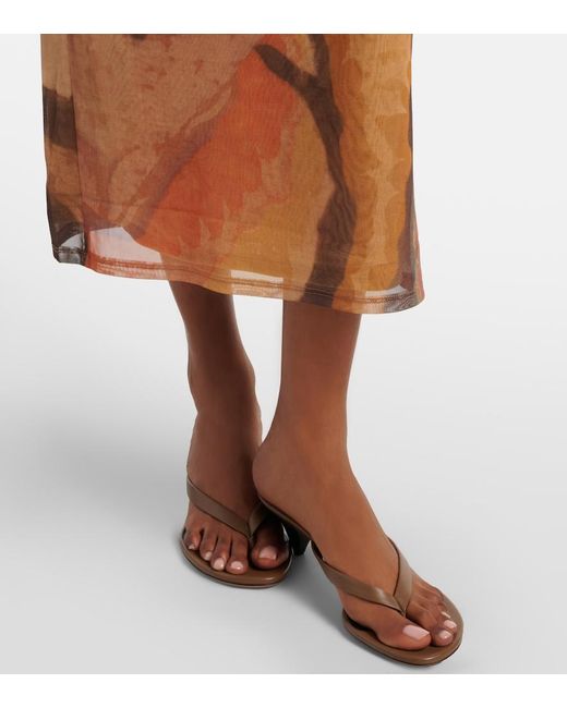 Sir Brown Draped Printed Mesh Midi Dress