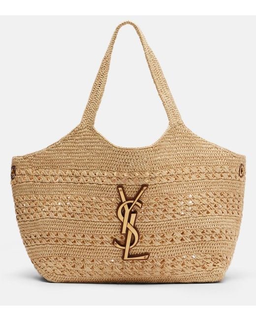Saint Laurent Metallic Icare Medium Crochet Raffia Tote Bag