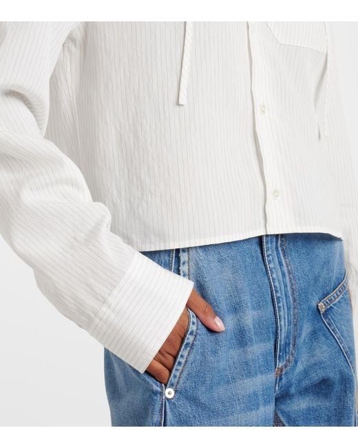 J.W. Anderson White Pinstripe Cropped Hooded Shirt