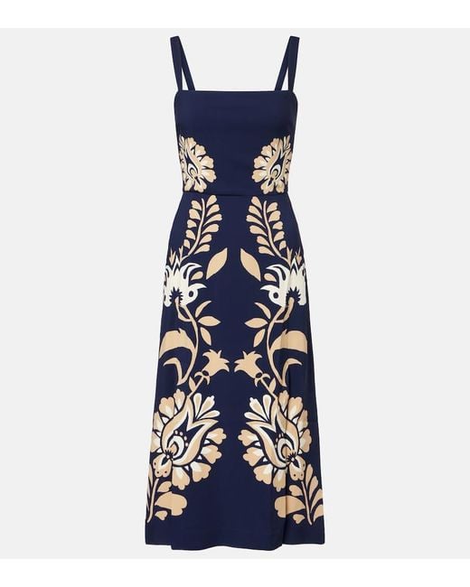 LaDoubleJ Blue Buy Me A Martini Floral Satin Midi Dress