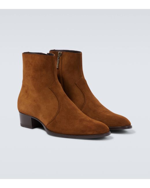 Saint Laurent Wyatt Suede Ankle Boots in Brown for Men Lyst UK