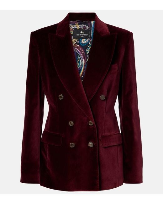 Etro Red Double-Breasted Cotton Velvet Blazer