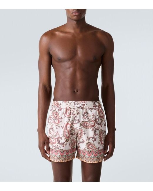 Etro Pink Paisley Swim Trunks for men