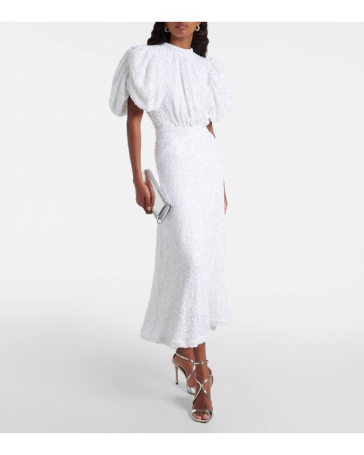 ROTATE BIRGER CHRISTENSEN White Bridal Sequined Puff-sleeve Gown