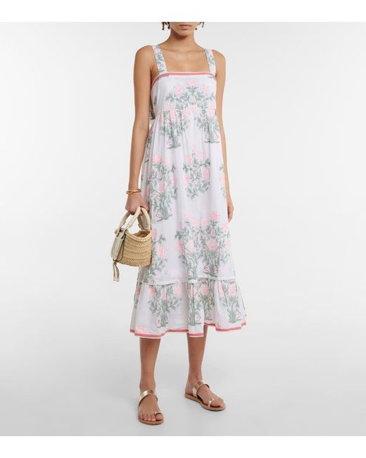 Vestido Midi De Algodon Floral A Capas Juliet Dunn de color White
