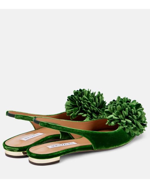 Aquazzura Green Couturier Velvet Slingback Flats