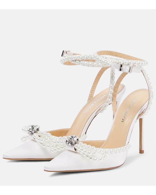 Mach & Mach White Double Bow Embellished Satin Pumps