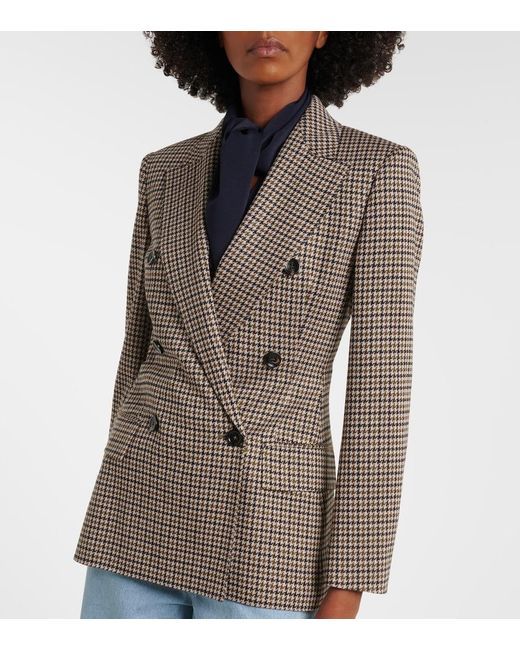 Max Mara Brown Houndstooth Double-Breasted Blazer
