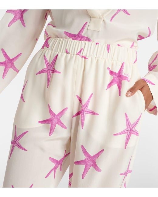 Pantalones Anchos De Seda De Tiro Alto Valentino de color Pink