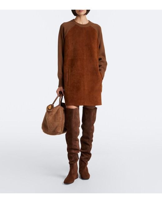 Max Mara Brown Leather-Trimmed Wool And Cashmere Sweater Dress