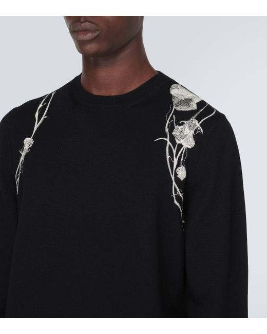 Alexander McQueen Black Embroidered Wool Sweater for men