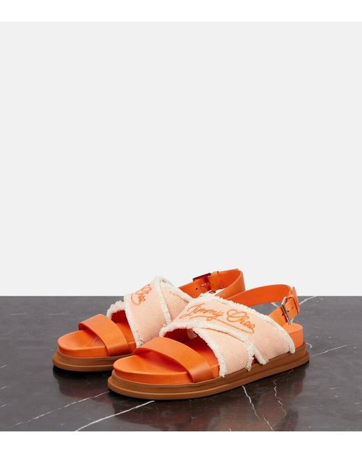 Jimmy Choo Orange Joa Canvas And Leather Sandals