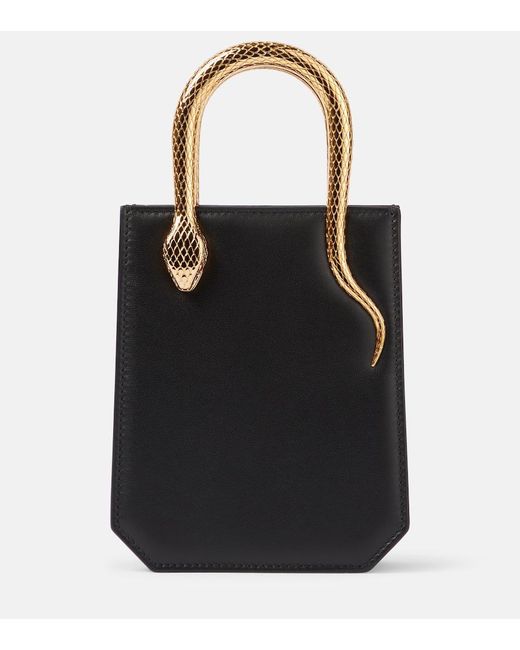 BVLGARI Black Serpentine Mini Leather Top-Handle Bag