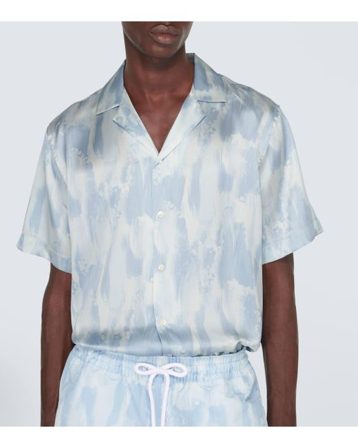Frescobol Carioca Blue Roberto Printed Silk Bowling Shirt for men
