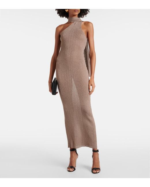 AYA MUSE White Scarf-Detail Lame Maxi Dress