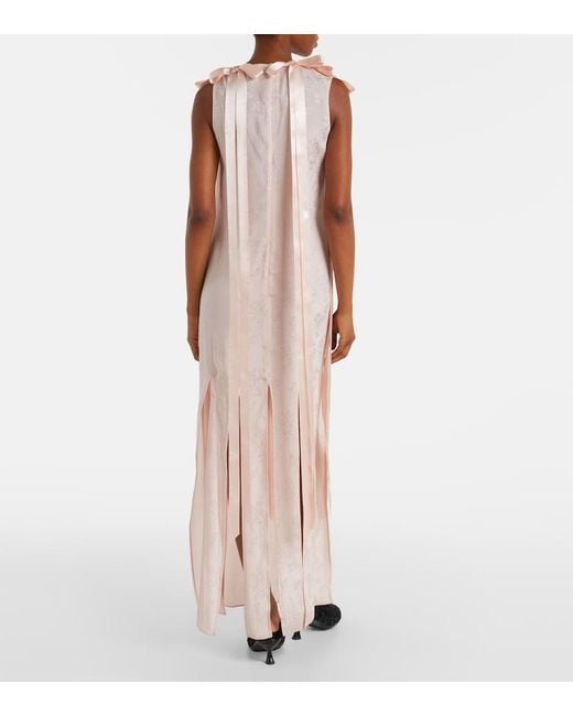 Simone Rocha Pink Bow-Detail Floral Jacquard Maxi Dress
