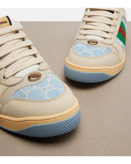 Gucci Blue Screener Faux Pearl-Embellished Mules