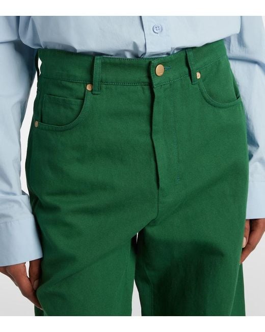 Max Mara Green Max Mara Onorata Cotton And Linen Wide-Leg Pants