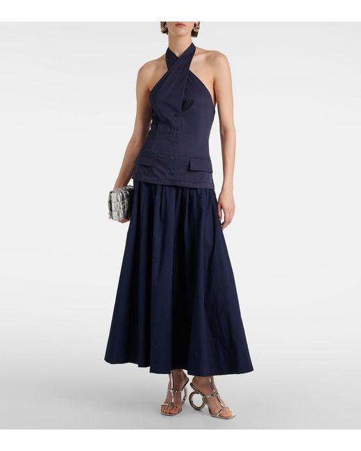 Staud Blue Harrington Chino And Poplin Maxi Dress